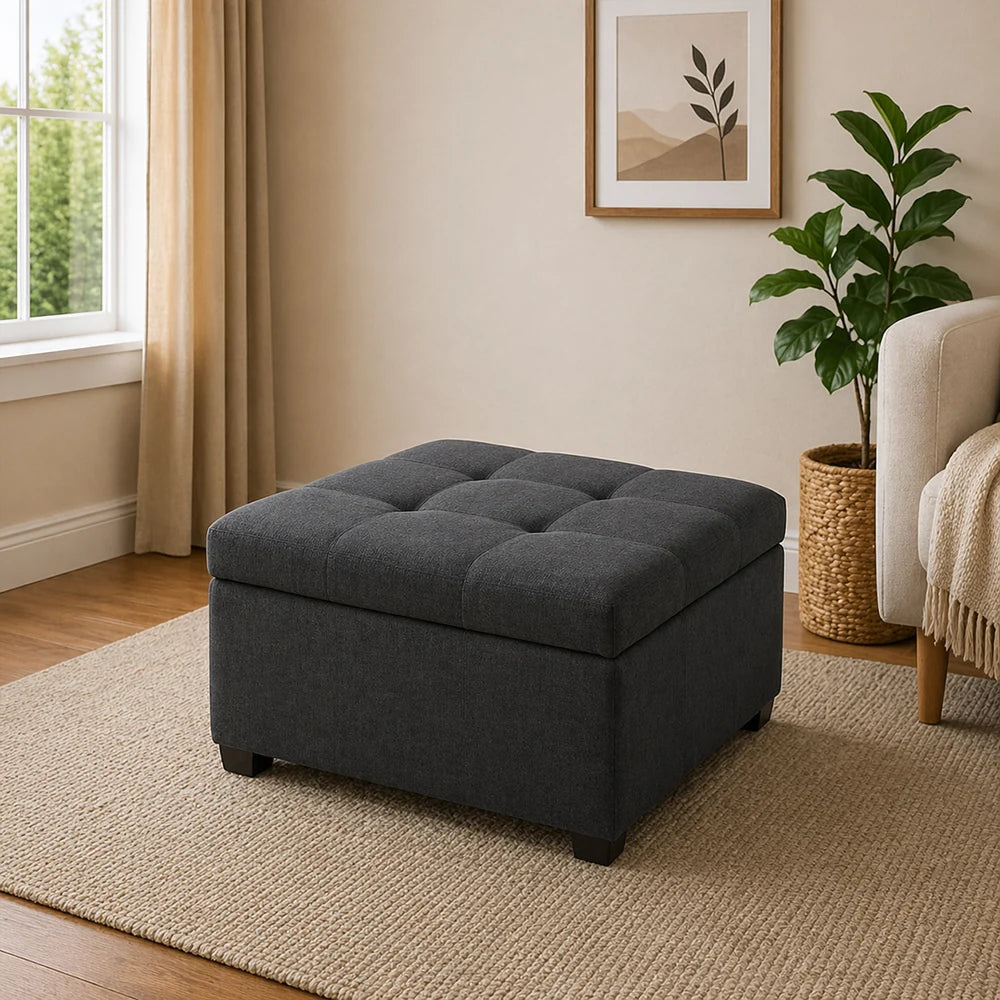 Tufted Storage Ottoman Bench Mustard Grey