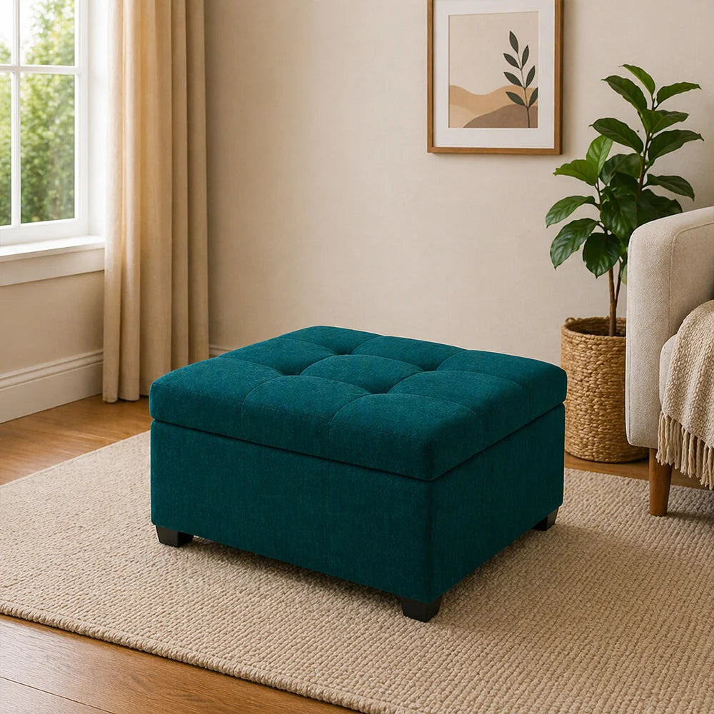 Tufted Storage Ottoman Bench Mustard Teal
