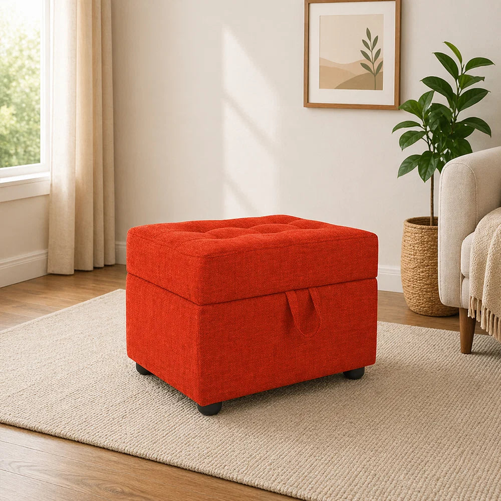 Tufted Storage Ottoman Bench Orange
