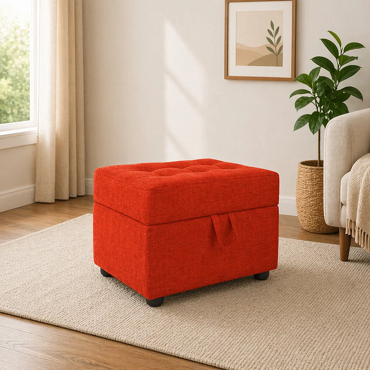 Tufted Storage Ottoman Bench Orange