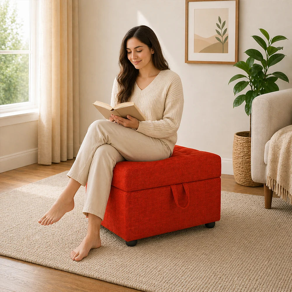 Tufted Storage Ottoman Bench Orange