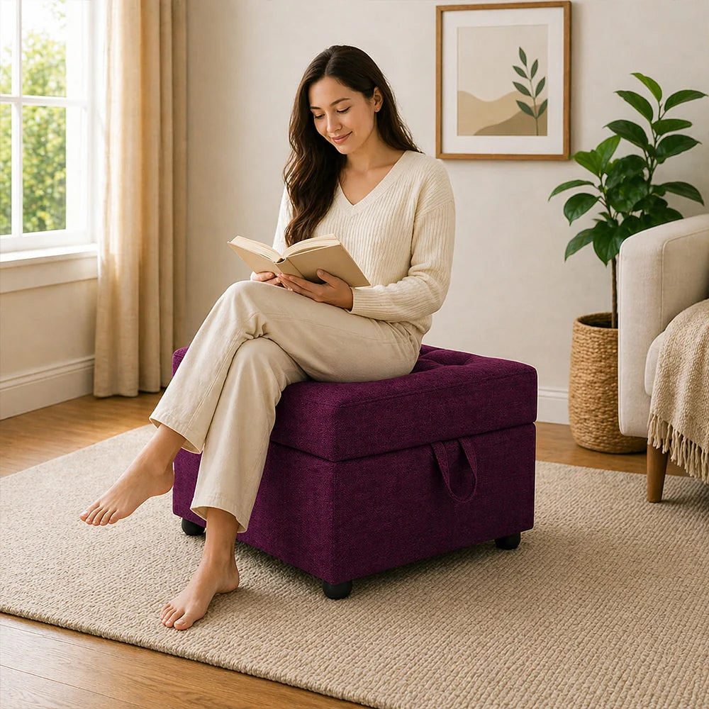 Tufted Storage Ottoman Bench Purple